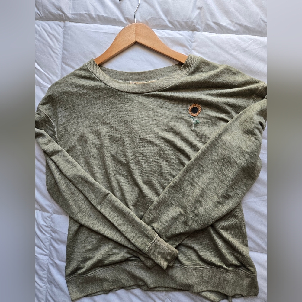 Wallflower Sage Green Sweatshirt with Sunflower Embroidery